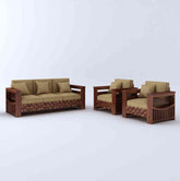 Olivia Solid Sheesham Wood 5 Seater Sofa Set With Coffee Table (3+1+1, Natural Finish)